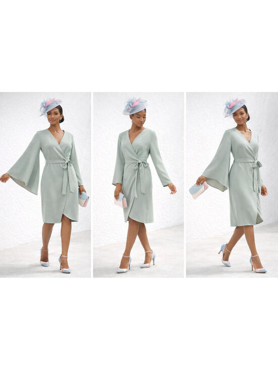 Julia Allert Dresses & Skirts - Julia Allert Sage Wrap Dress Size L Asymmetrical Bell Sleeve Designer Belted NWT